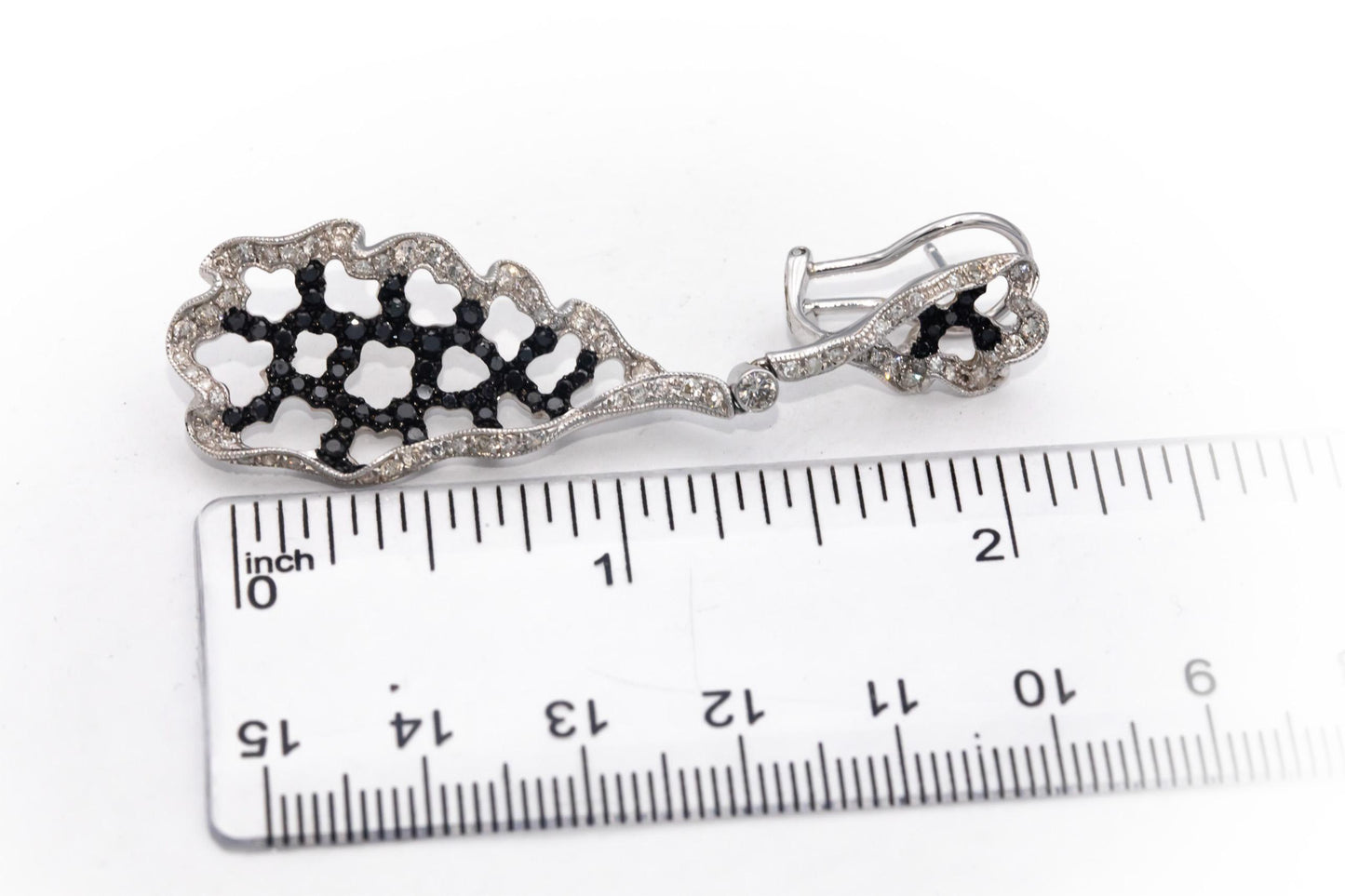 14k White Gold Round White & Black Diamond Drop Dangle Earrings 2.50CTW