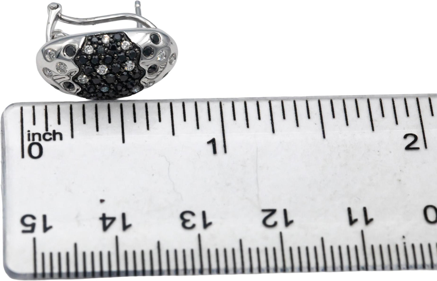 14k White Gold Round White & Black Diamond Cluster Earrings 1.0CT