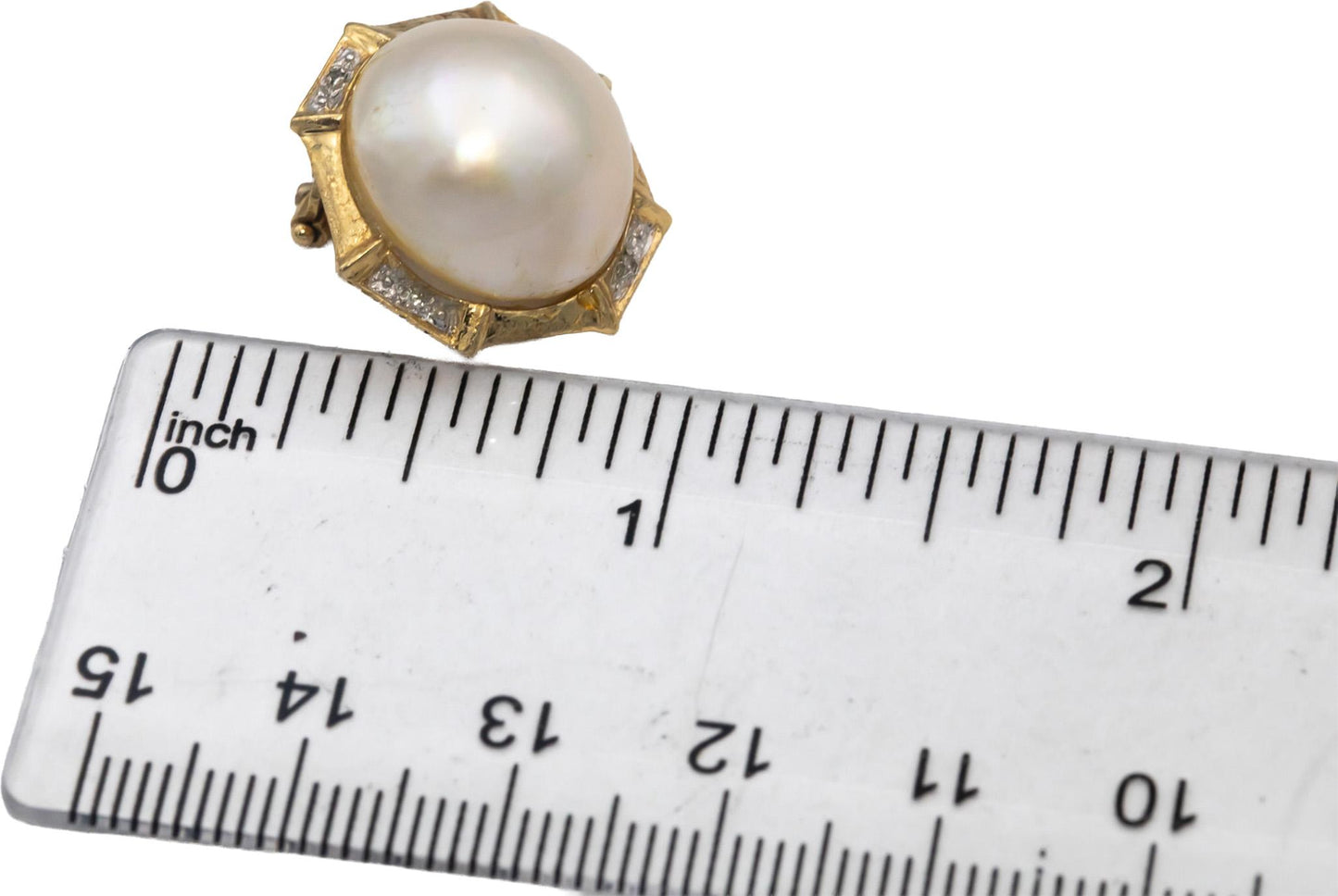 14k Yellow Gold Diamond & 15mm Mabe Pearl Clip-On Earrings 0.05CT