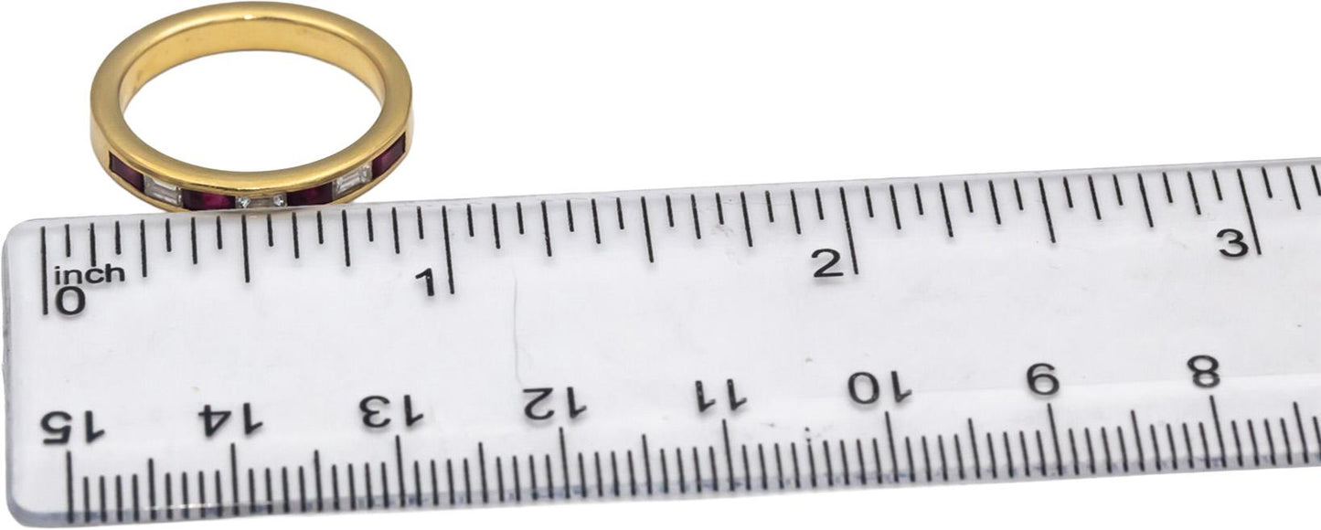 18k Yellow Gold Emerald Cut Ruby and Diamond Band Ring 0.75CTW Size 6.75