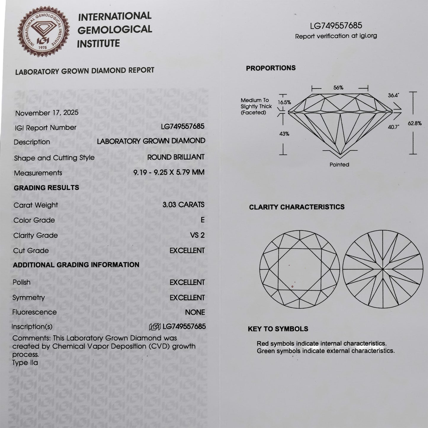 IGI Certified 14k White Gold VS Round Lab-Grown Diamond Stud Earrings 6.06CT