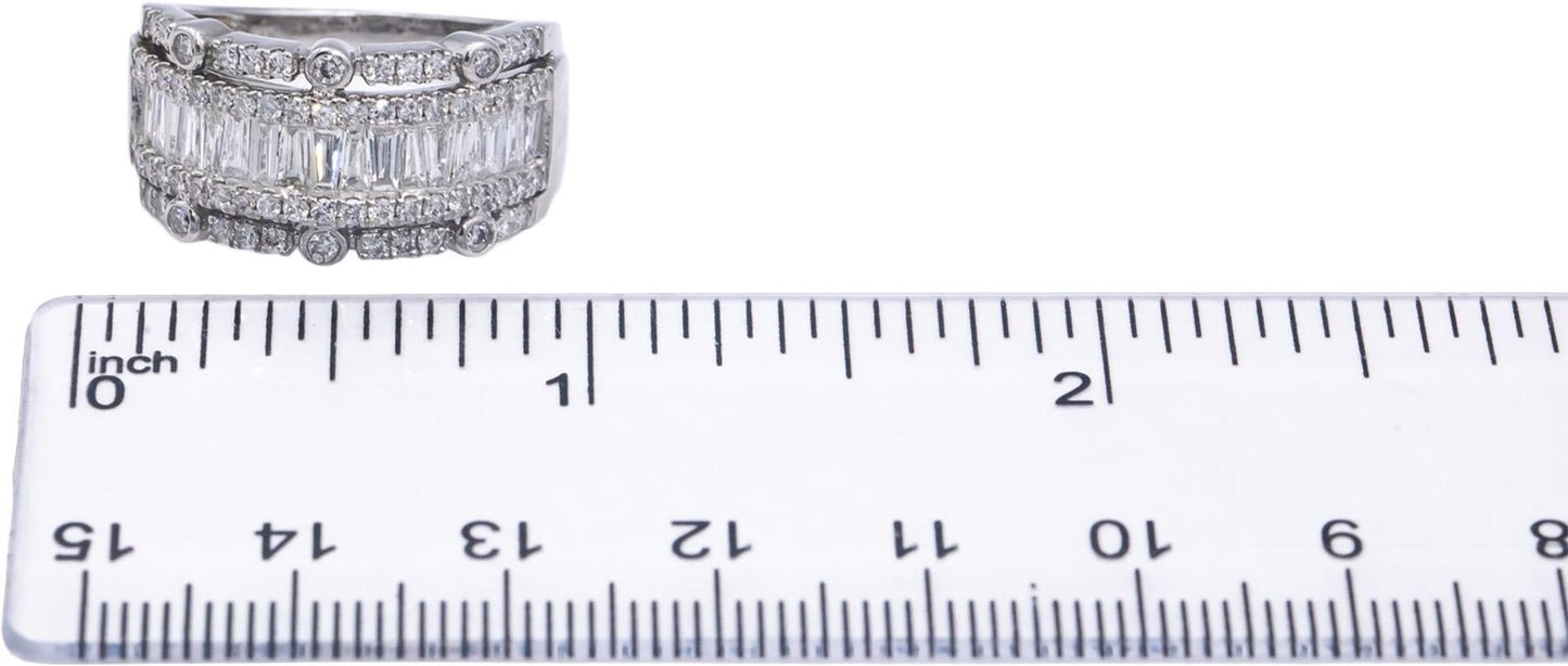 Estate 14k White Gold Round & Baguette Diamond Cocktail Ring 2.0CT Size 8