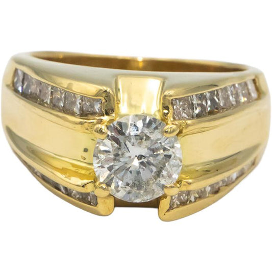 18k Gold Round Princess Diamond Men's Ring 3.15CT w/1.60CT Center Size 9.25
