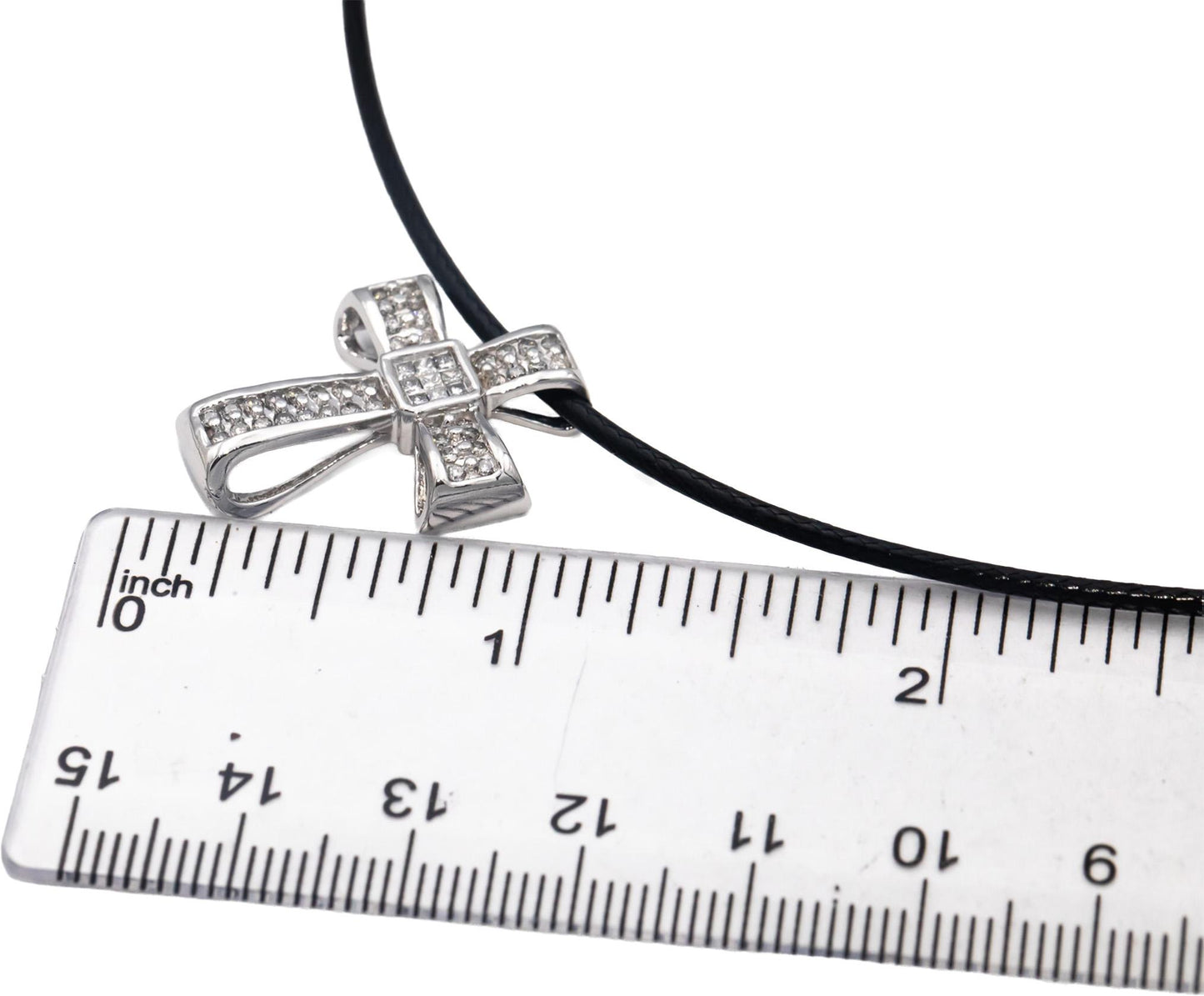 14k White Gold Princess & Round Diamond Cross Crucifix Pendant Necklace 0.50CT