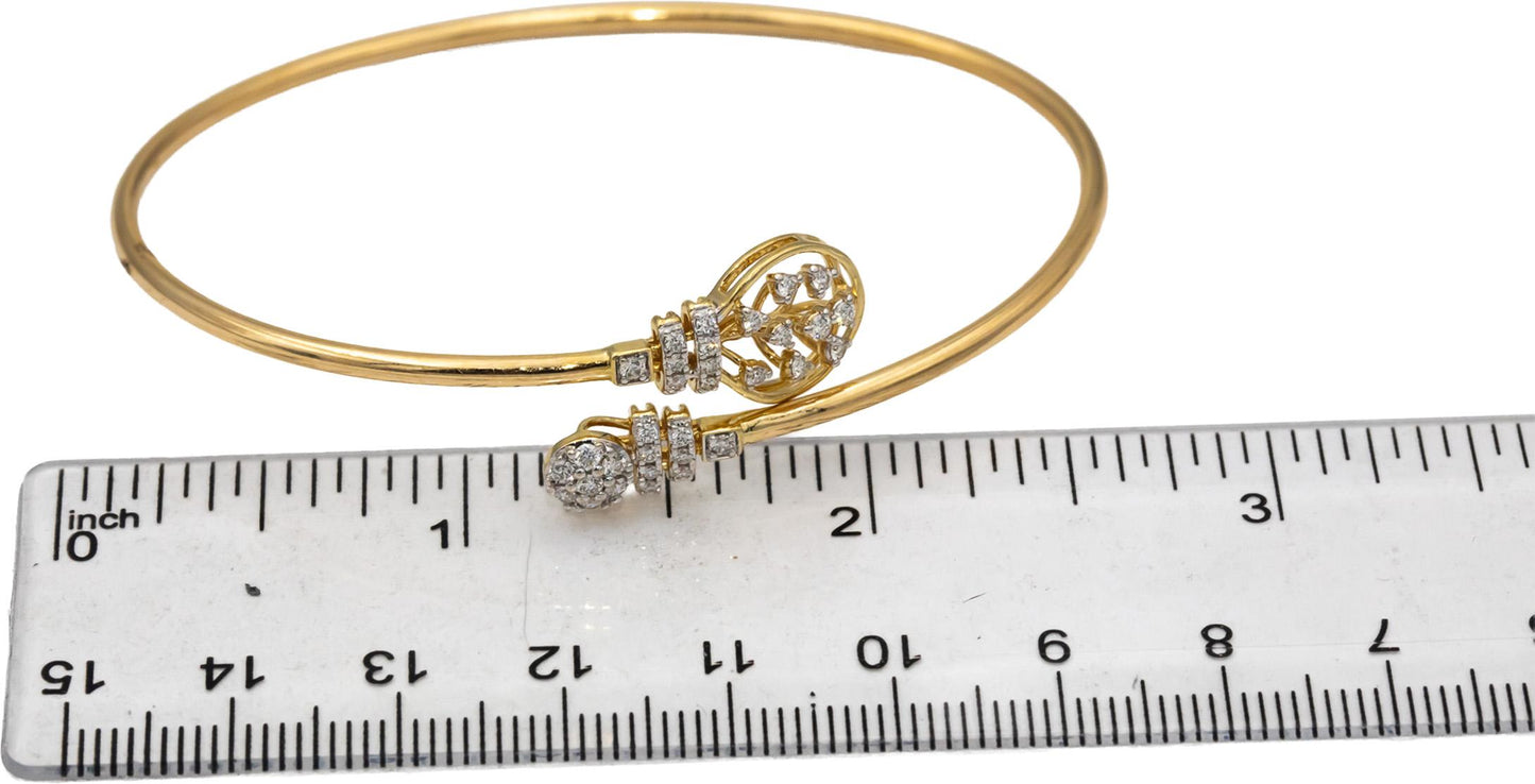 18k Yellow Gold VS Round Diamond Cuff Bangle Semi-Flexible Bracelet 0.37CT