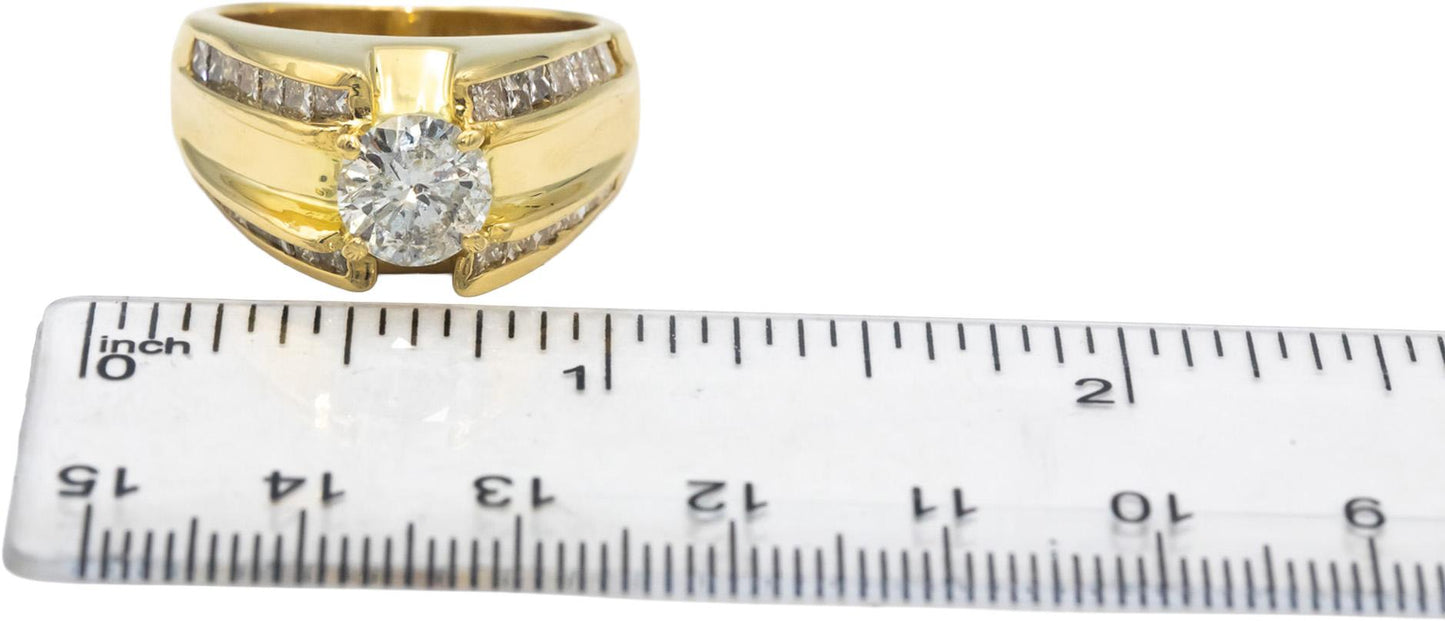 18k Gold Round Princess Diamond Men's Ring 3.15CT w/1.60CT Center Size 9.25