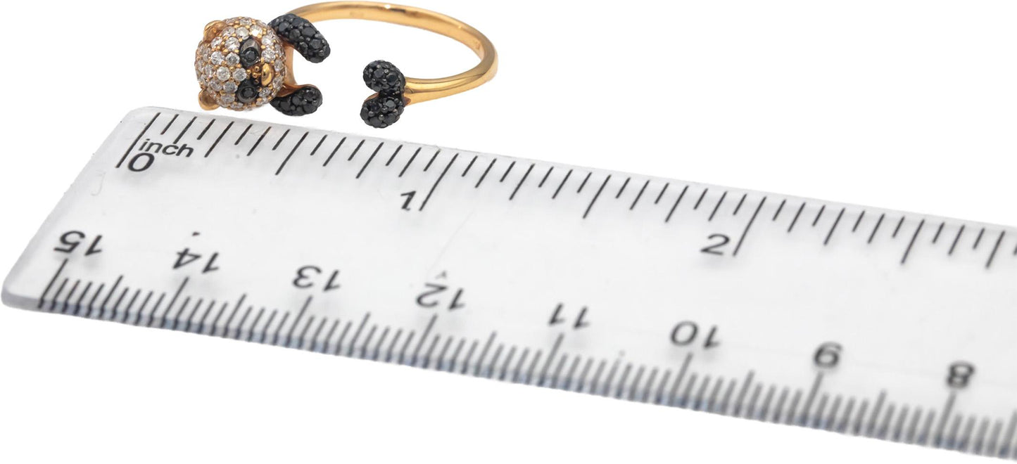 18k Rose Gold White & Black Round Diamond Cluster Panda Bear Ring 1.06CT