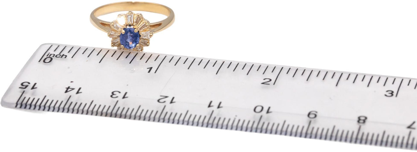 14k Yellow Gold Oval Sapphire Baguette Diamond Halo Ring 0.75CT Size 6.25