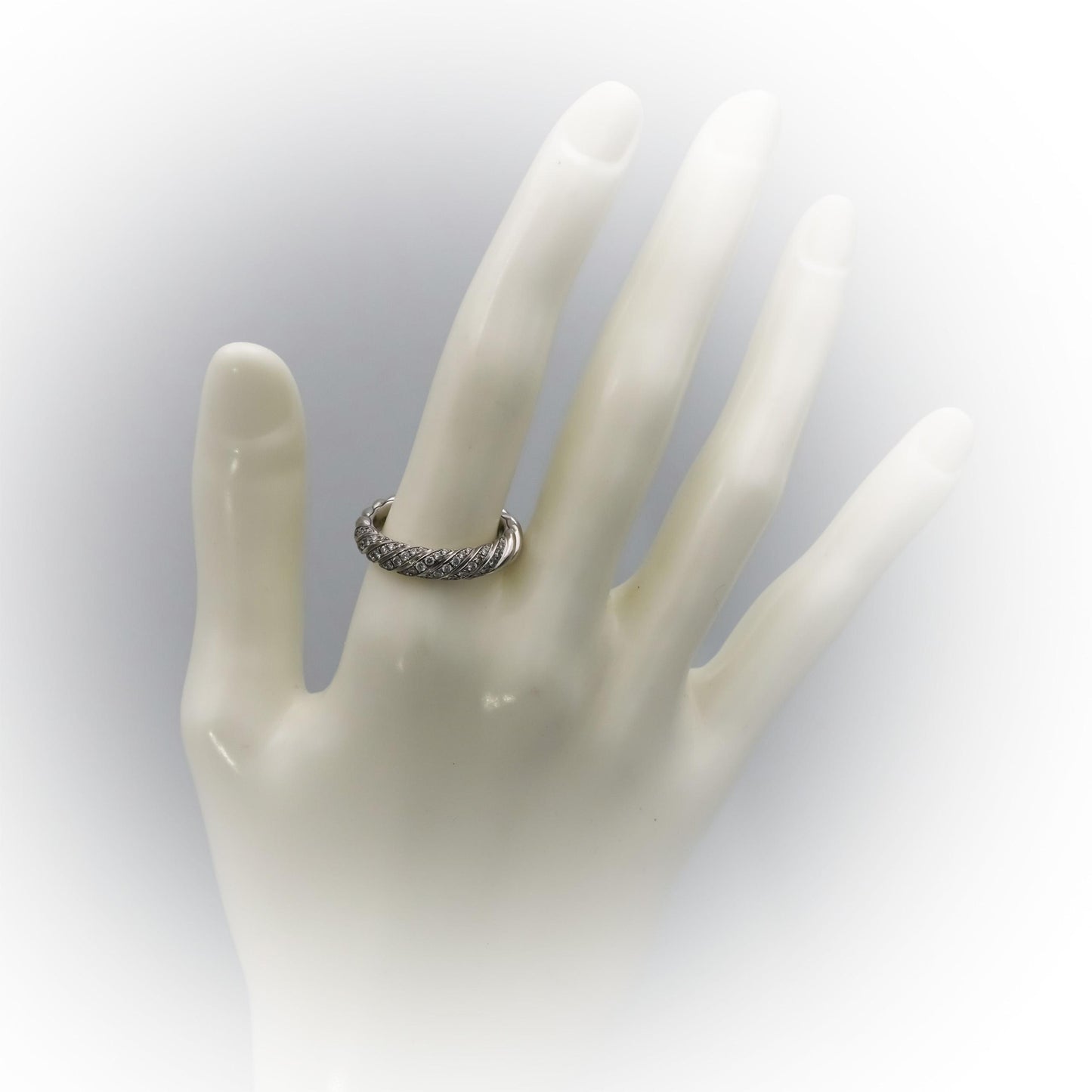 DAVID YURMAN 18k White Gold VS Diamond Sculpted Cable Ring 0.39CT Size 7.5