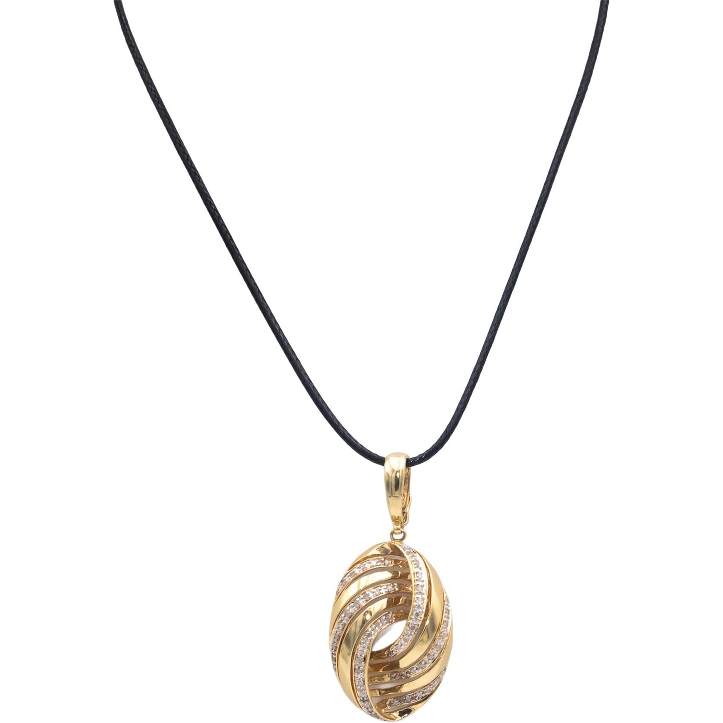 14k Yellow Gold 0.55CT Round Cut Diamond Pendant On Cord Necklace