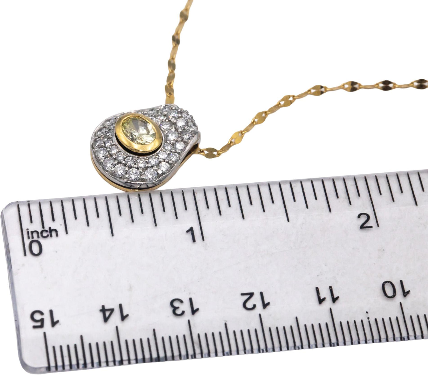 18k Gold & Platinum Diamond Pendant Necklace 1.50CT w/ 0.50CT Oval Center