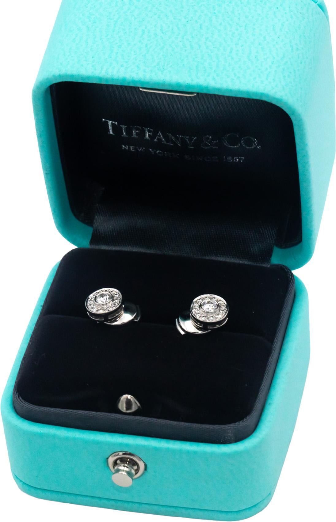 TIFFANY & CO Platinum 0.30CT Diamond Circlet Stud Earrings w/Box $4300 Retail
