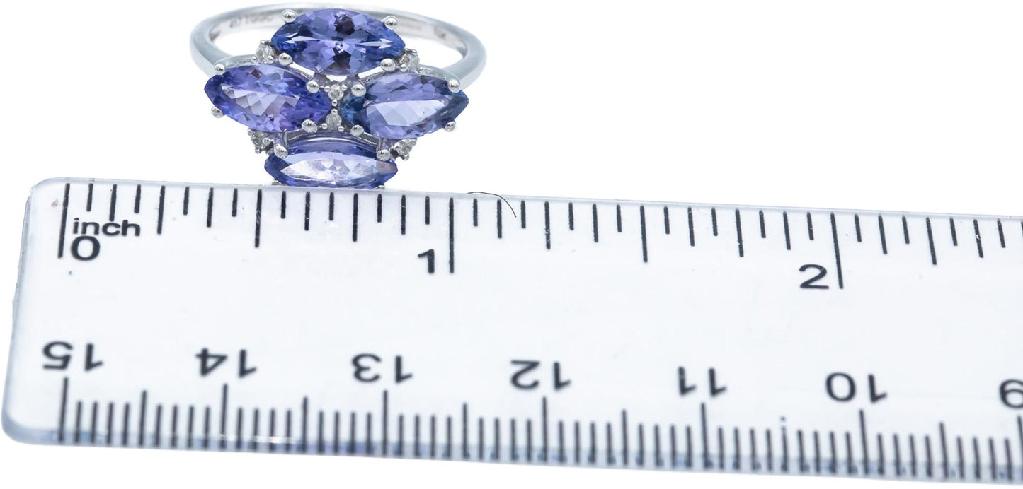 10k White Gold Tanzanite Cocktail Ring w/ Diamond Accents 4.05CT Size 7.25