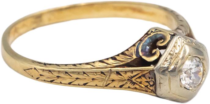 Vintage Antique 14k Yellow Gold Old European Diamond Filigree Ring 0.20CT Size 8