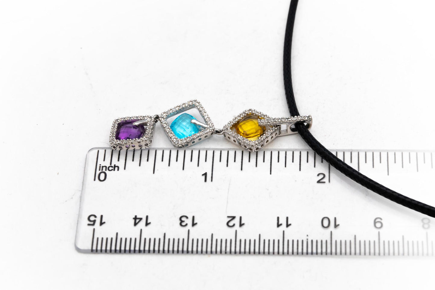 14k White Gold Diamond and Colored Stone Pendant Necklace 3.85CTW