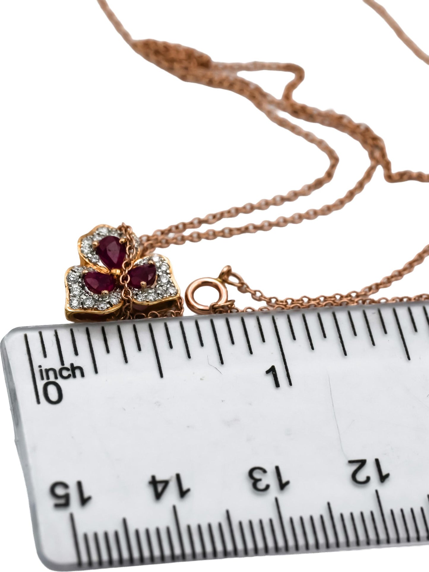 9k Rose Gold VS Diamond and Ruby Floral Pendant Necklace 0.50CT