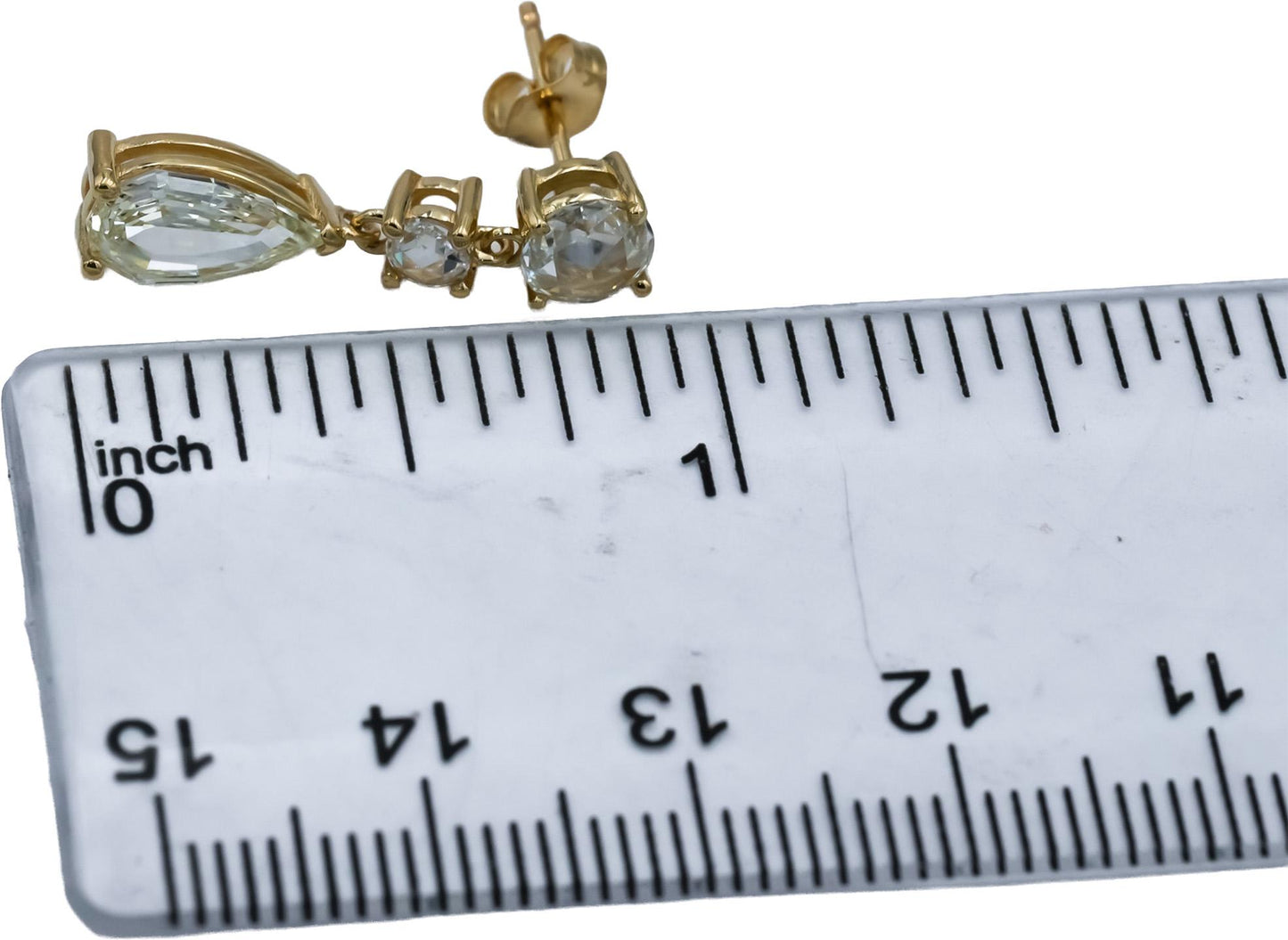 14k Yellow Gold VS Rose and Pear Step Cut Diamond Dangle Earrings 2.97CT