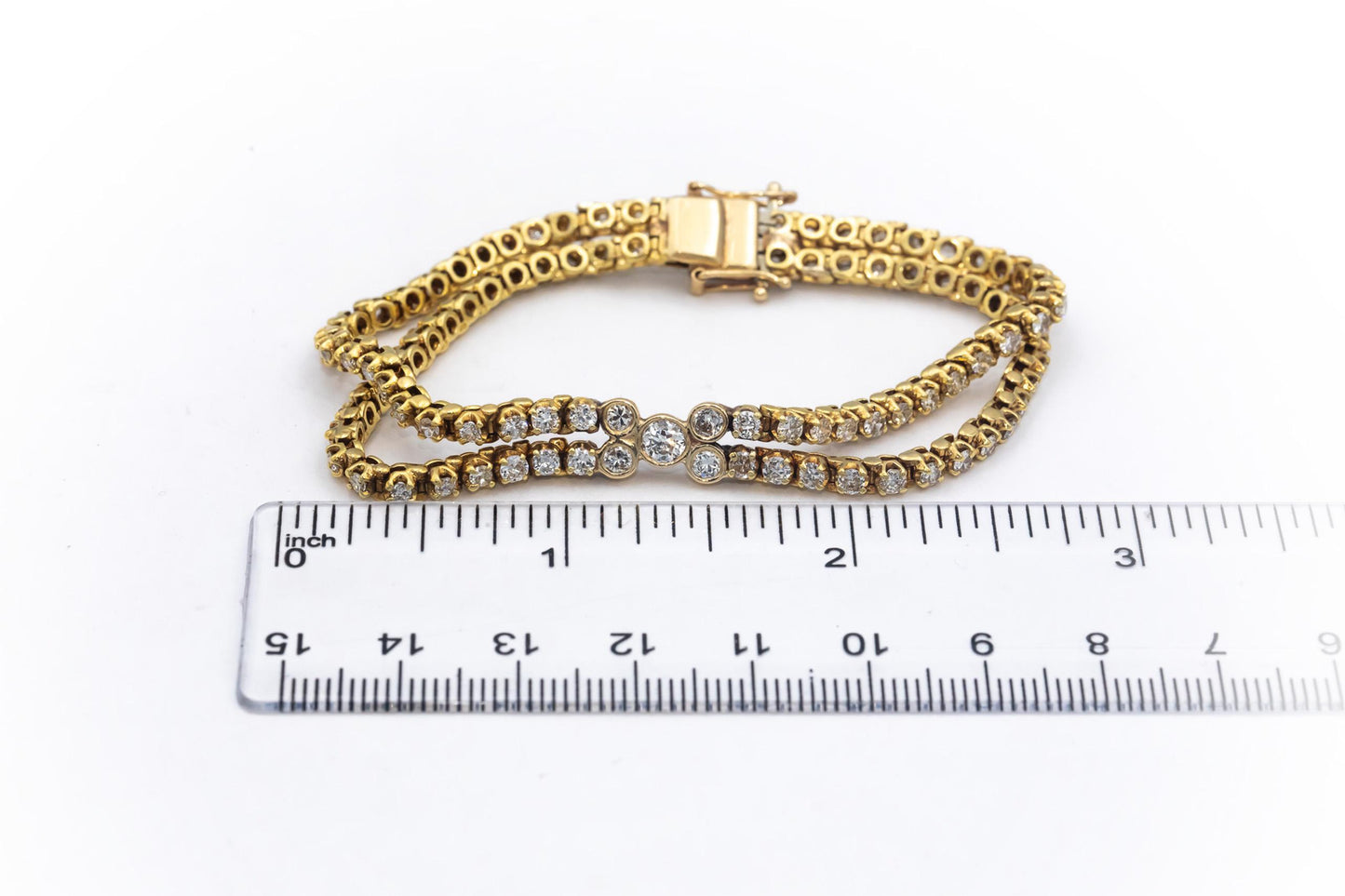 18k Yellow Gold VS Round Cut Diamond Two Chain Tennis Bracelet 4.0CT