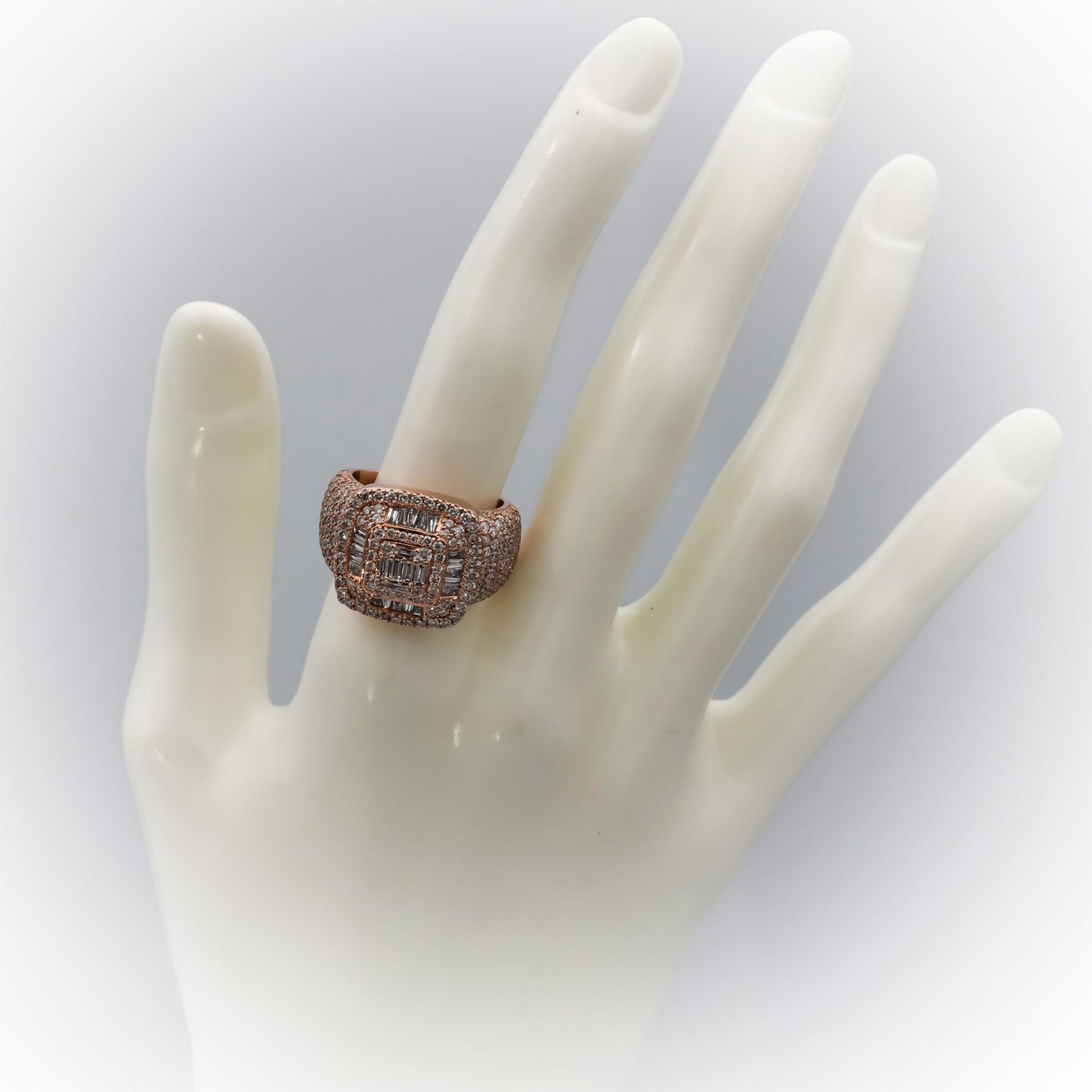 14k Rose Gold Baguette and Round Diamond Cluster Men's Ring 3.0CT Size 8