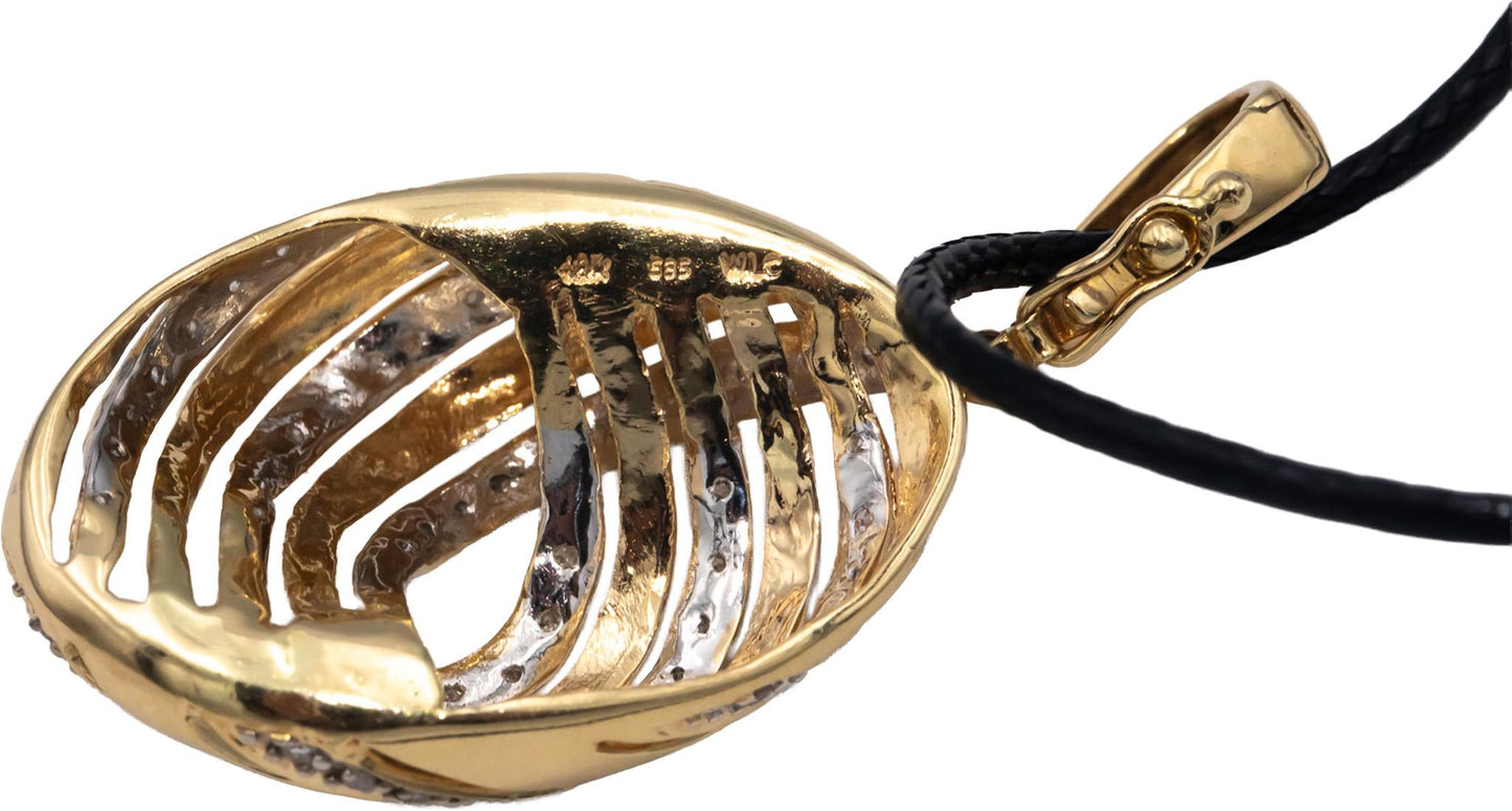14k Yellow Gold 0.55CT Round Cut Diamond Pendant On Cord Necklace