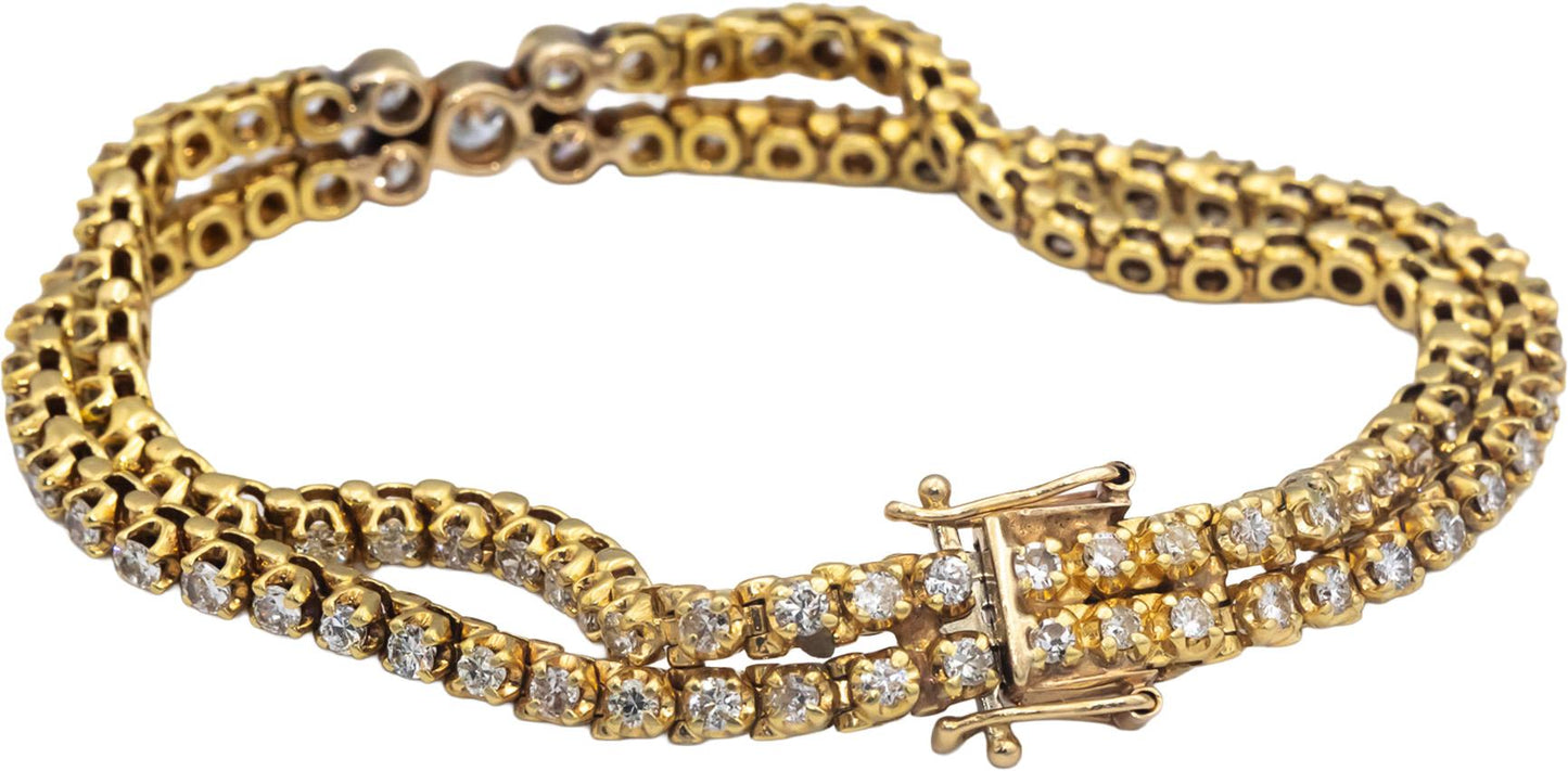 18k Yellow Gold VS Round Cut Diamond Two Chain Tennis Bracelet 4.0CT