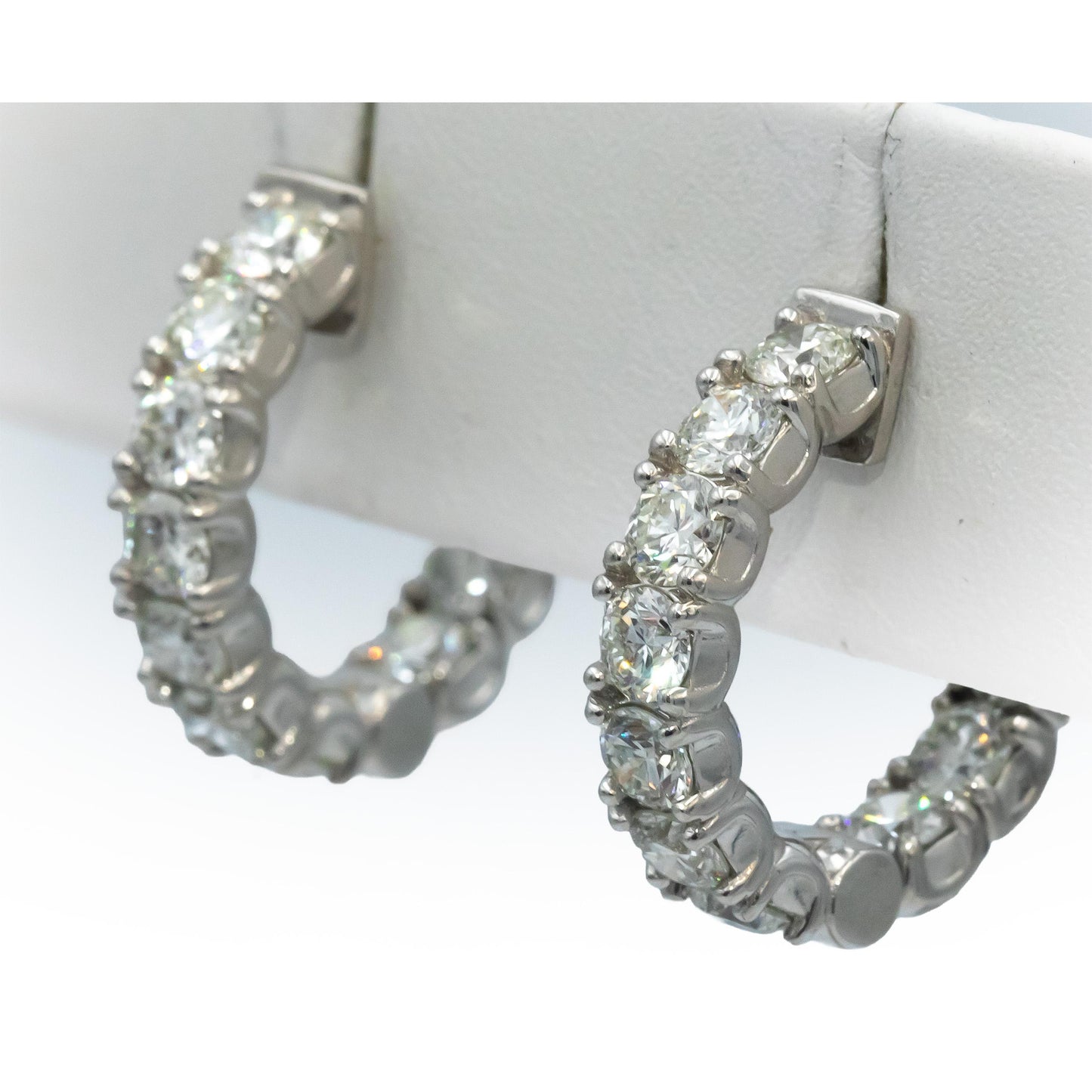 14k White Gold VS Round Diamond Inside Out Circle Hoop Earrings 4.43CT