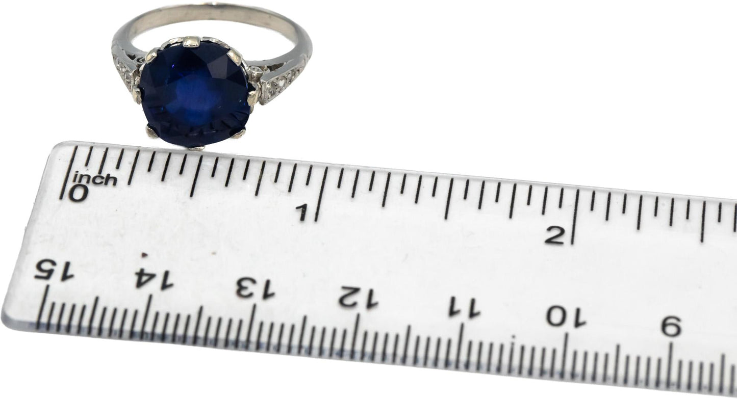 GIA Vintage Antique Platinum Sri Lanka Sapphire & Diamond Ring 8.14CT Size 7.25