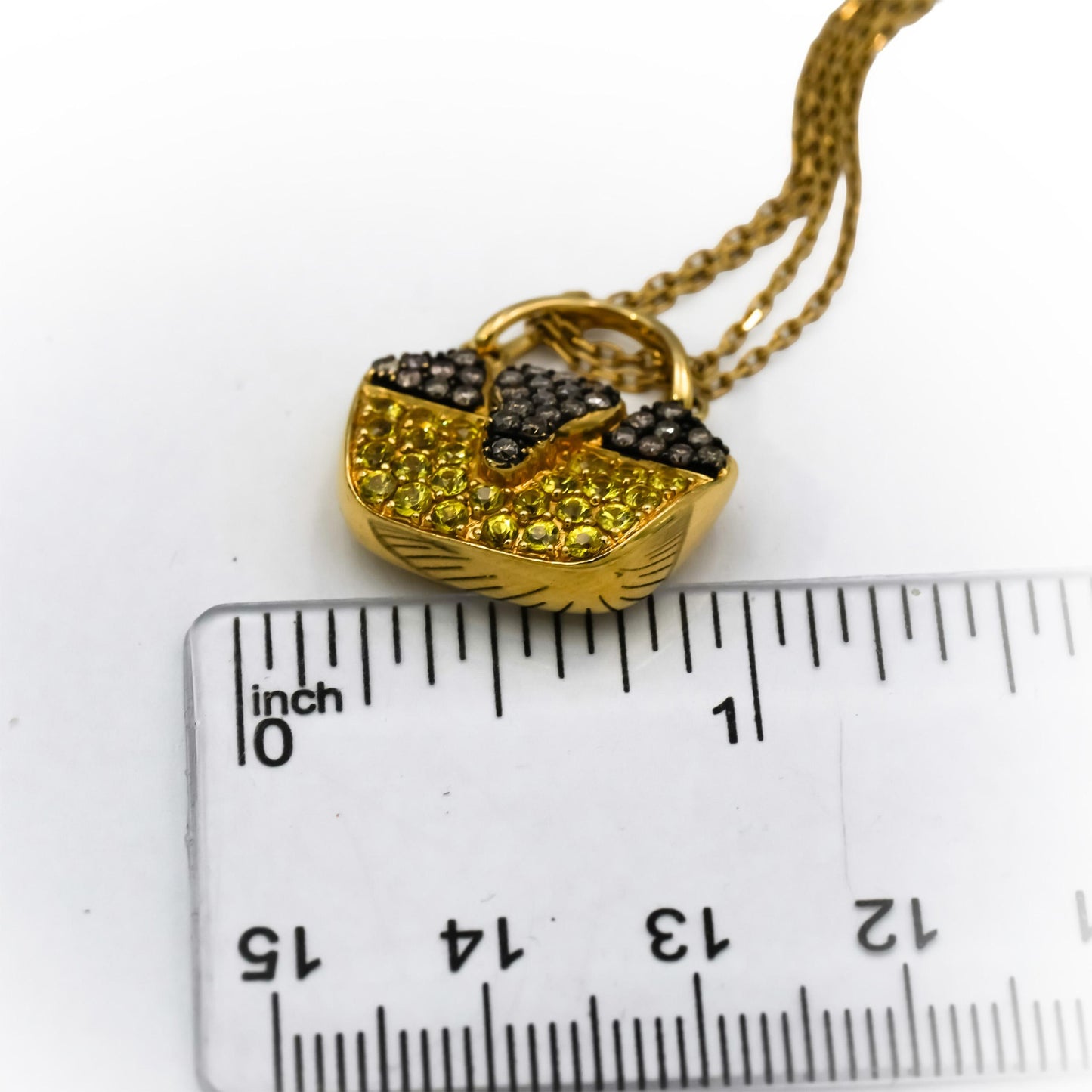 MIRABELLE 18k Yellow Gold Diamond & Yellow Sapphire Purse Pendant Necklace .33CT