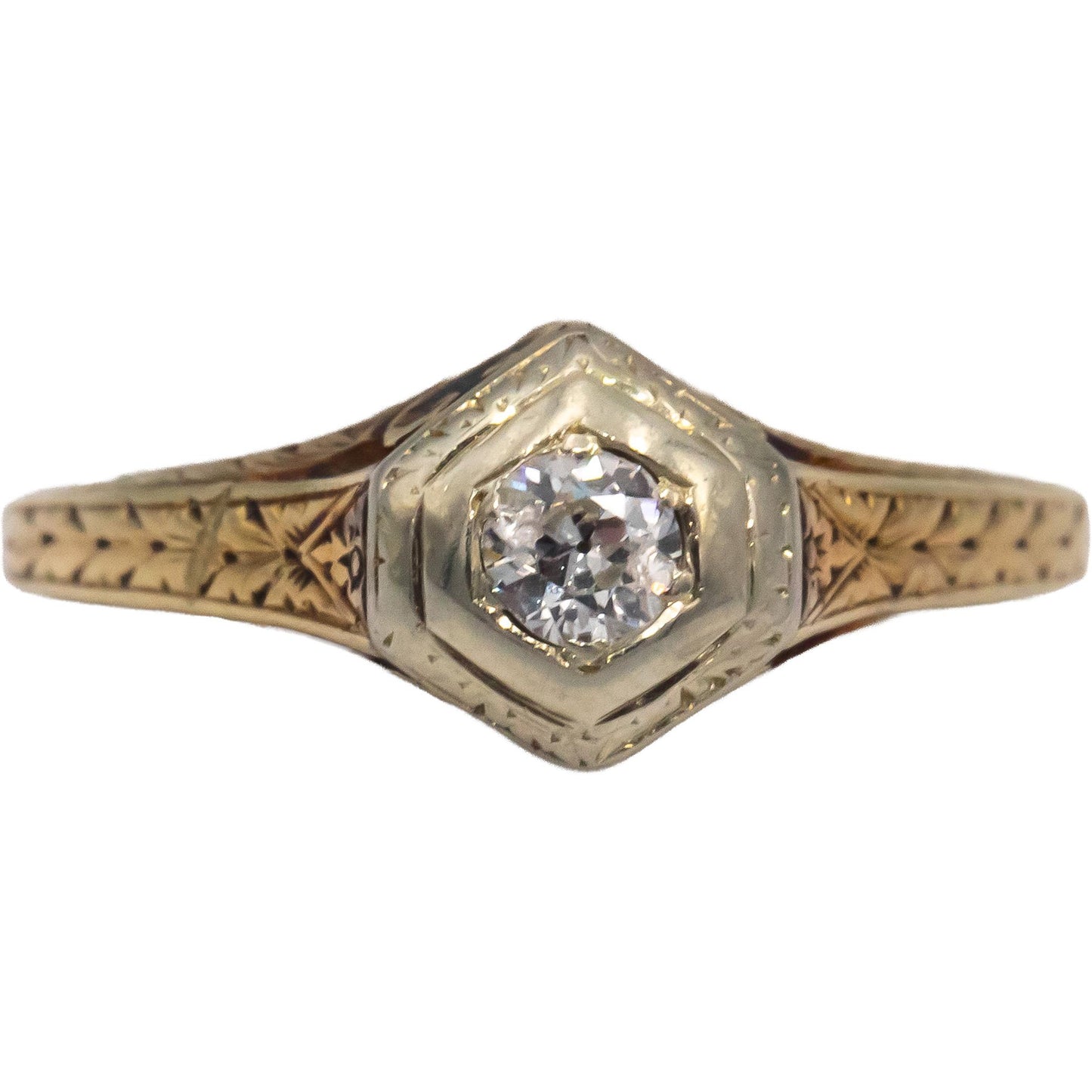 Vintage Antique 14k Yellow Gold Old European Diamond Filigree Ring 0.20CT Size 8