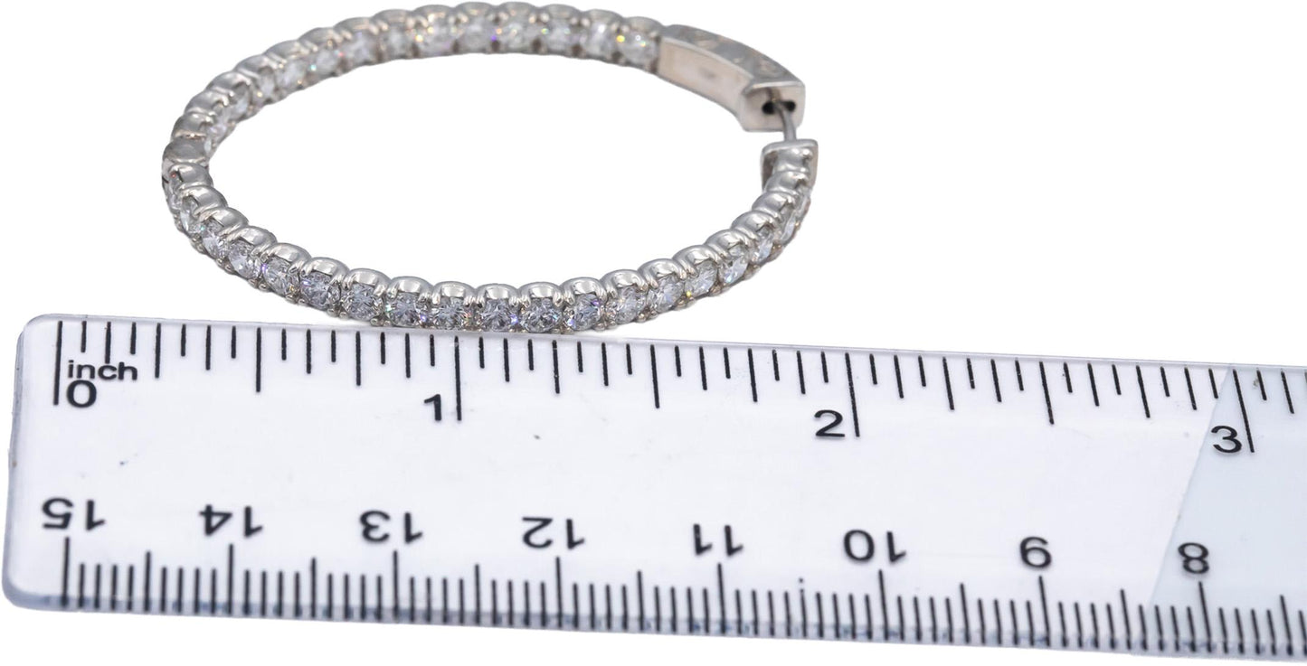 18k White Gold VS Round Diamond Oval Inside Out Hoop Earrings 5.75CT