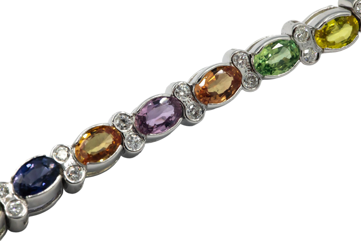 Estate 14k White Gold Rainbow Sapphire and Diamond Tennis Bracelet 11.35CT