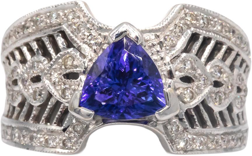 KALATI 18k White Gold 1.58CT Diamond and Tanzanite Cocktail Ring size 6.5