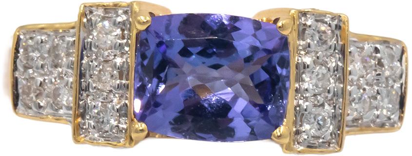 18k Yellow Gold 1.22CT Diamond and Tanzanite Ring Size 7.5