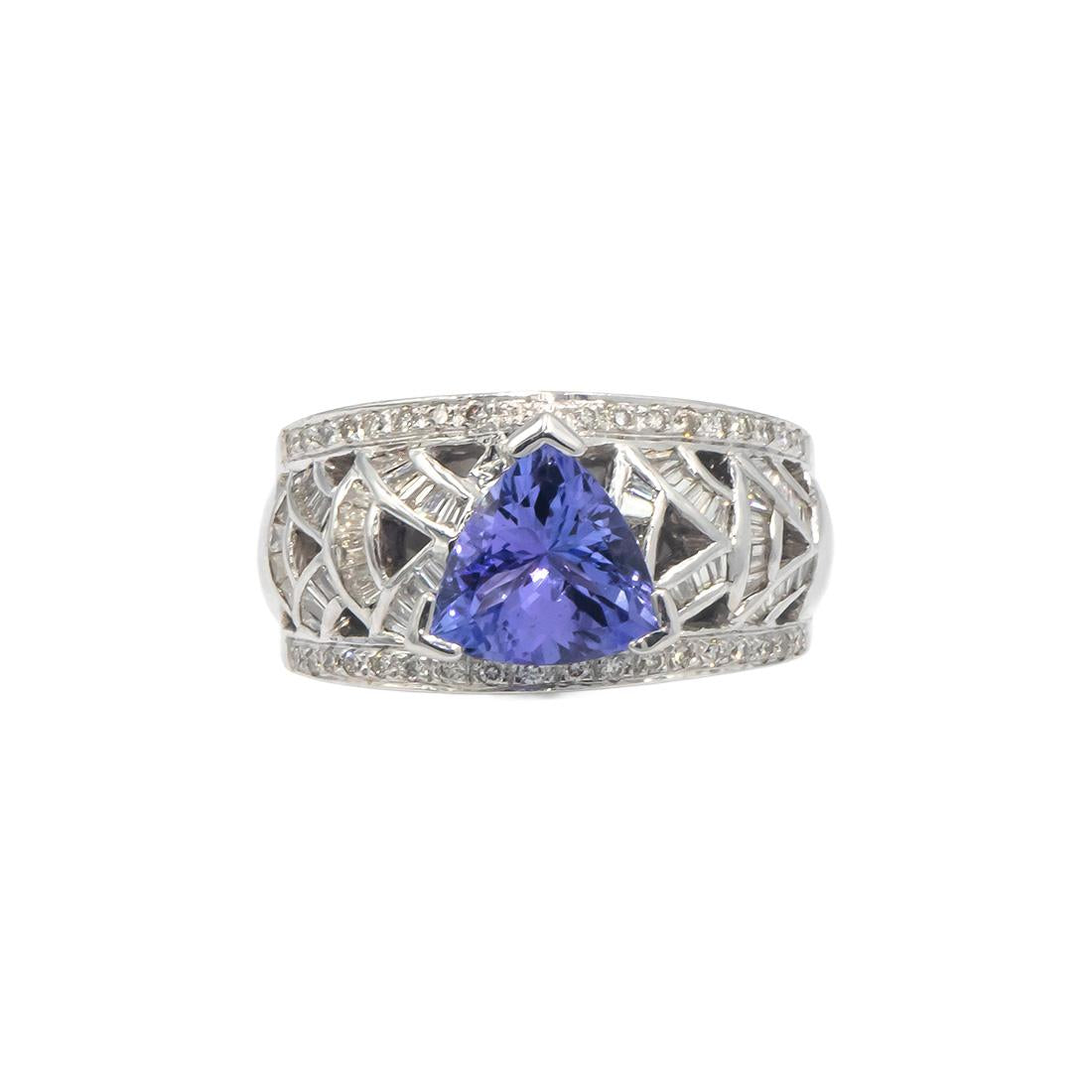 Designer 18k White Gold Diamond and Tanzanite Ring 2.28CT Size 6.25