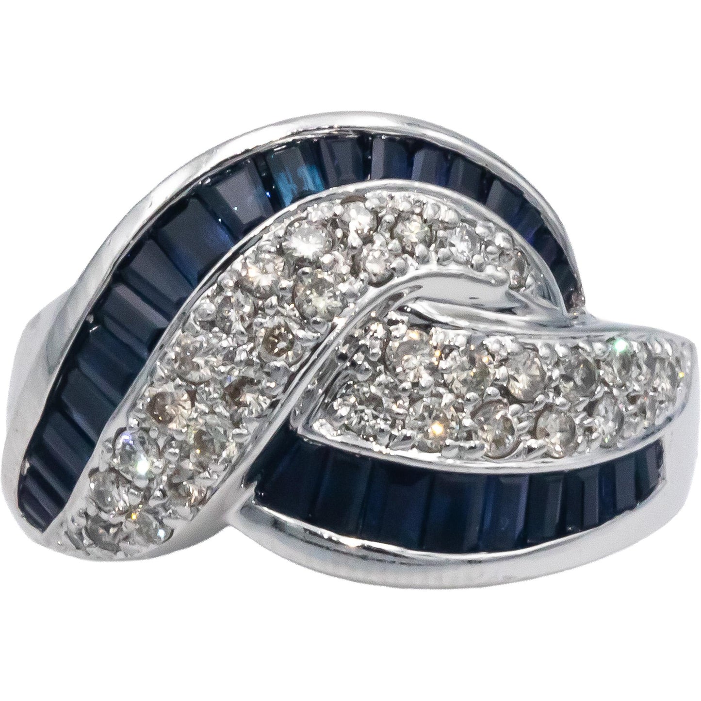 14k White Gold 1.40CT Diamond and Blue Sapphire Swirl Cluster Ring Size 7