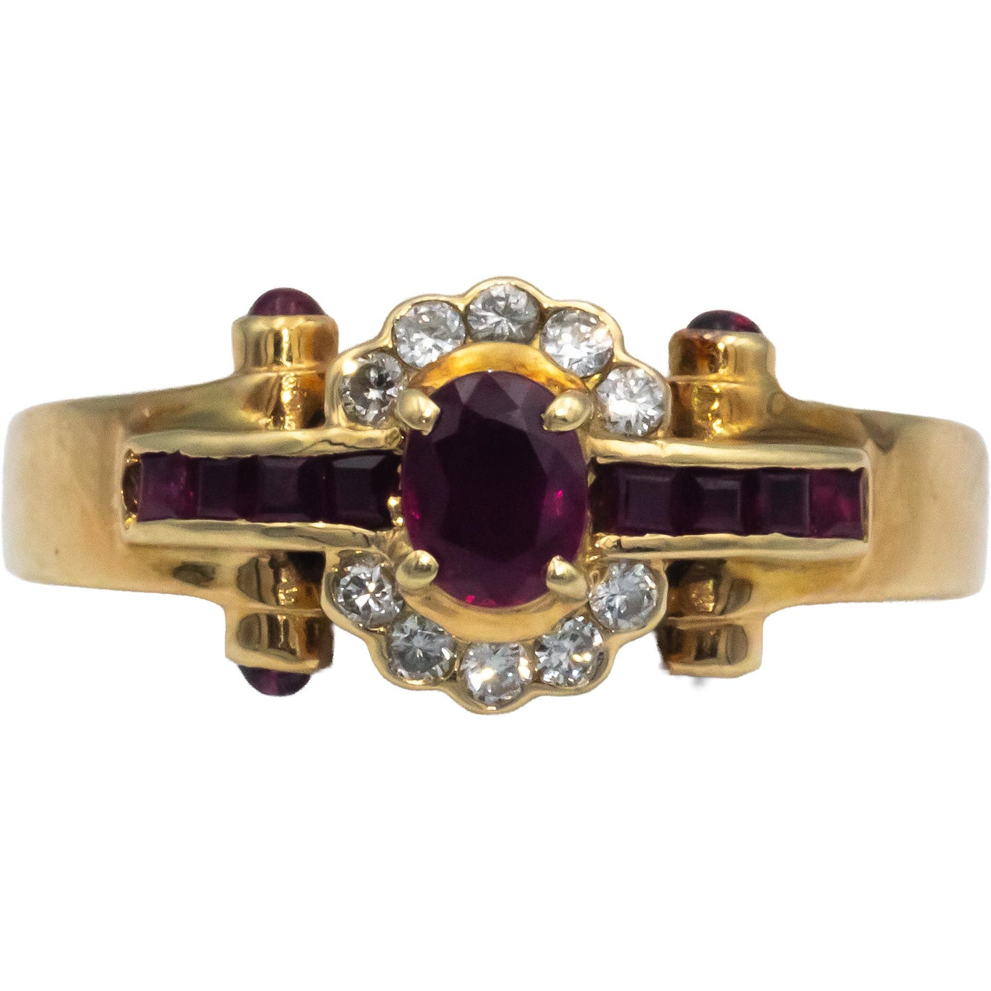 14k Yellow Gold Diamond and Ruby Cocktail Ring 0.45CT Size 8.5