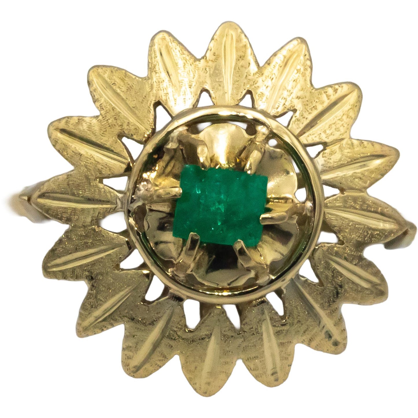 18k Yellow Gold Emerald Solitaire Flower Cocktail Ring 0.25CT Size 6.75