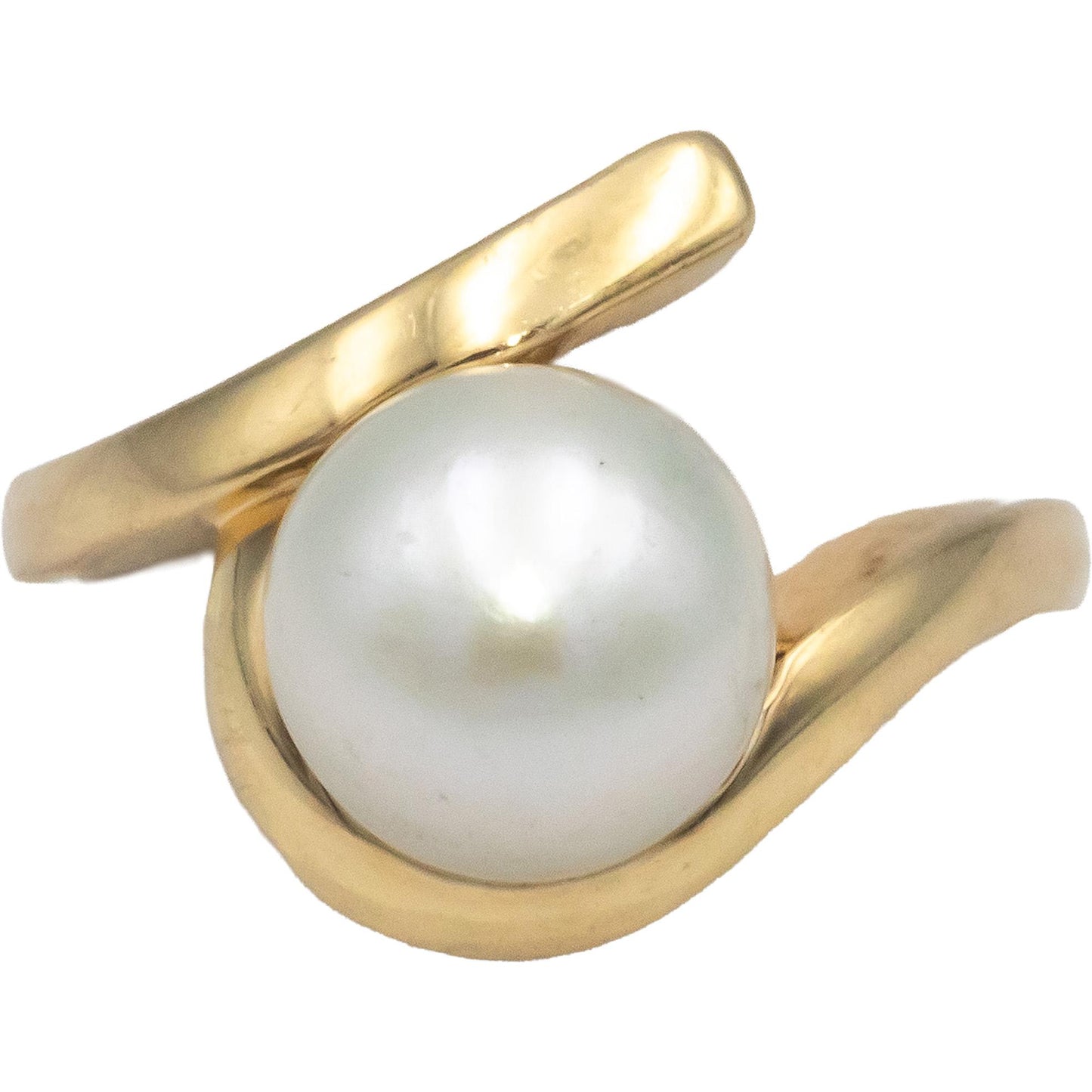 14k Yellow Gold 10mm Pearl Solitaire Ring Size 8.5