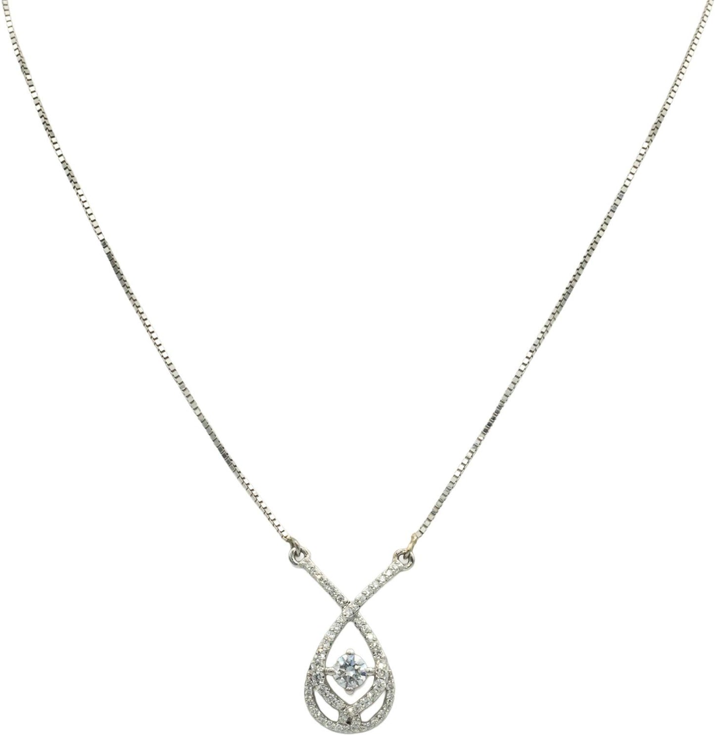 14k White Gold 0.50CT VS Round Cut Diamond Pendant Necklace w/ 0.30CT Center