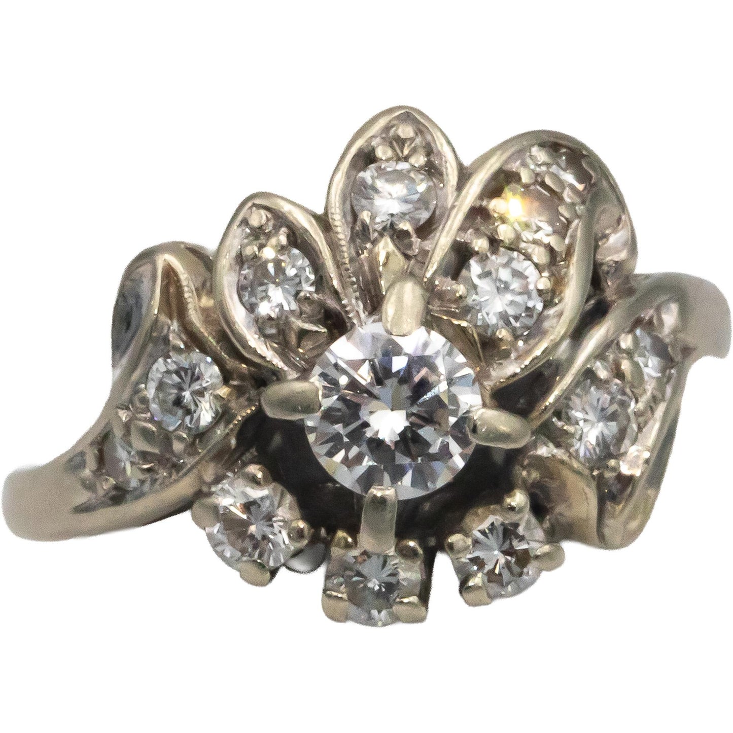 Vintage Antique 14k White Gold 0.75CT Diamond Ring w/ 0.35CT Center Size 6