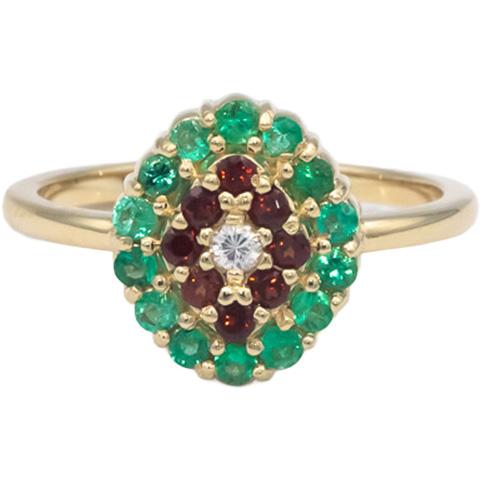 14k Yellow Gold 0.37CT VS Diamond Emerald Garnet Cluster Ring Size 6.5