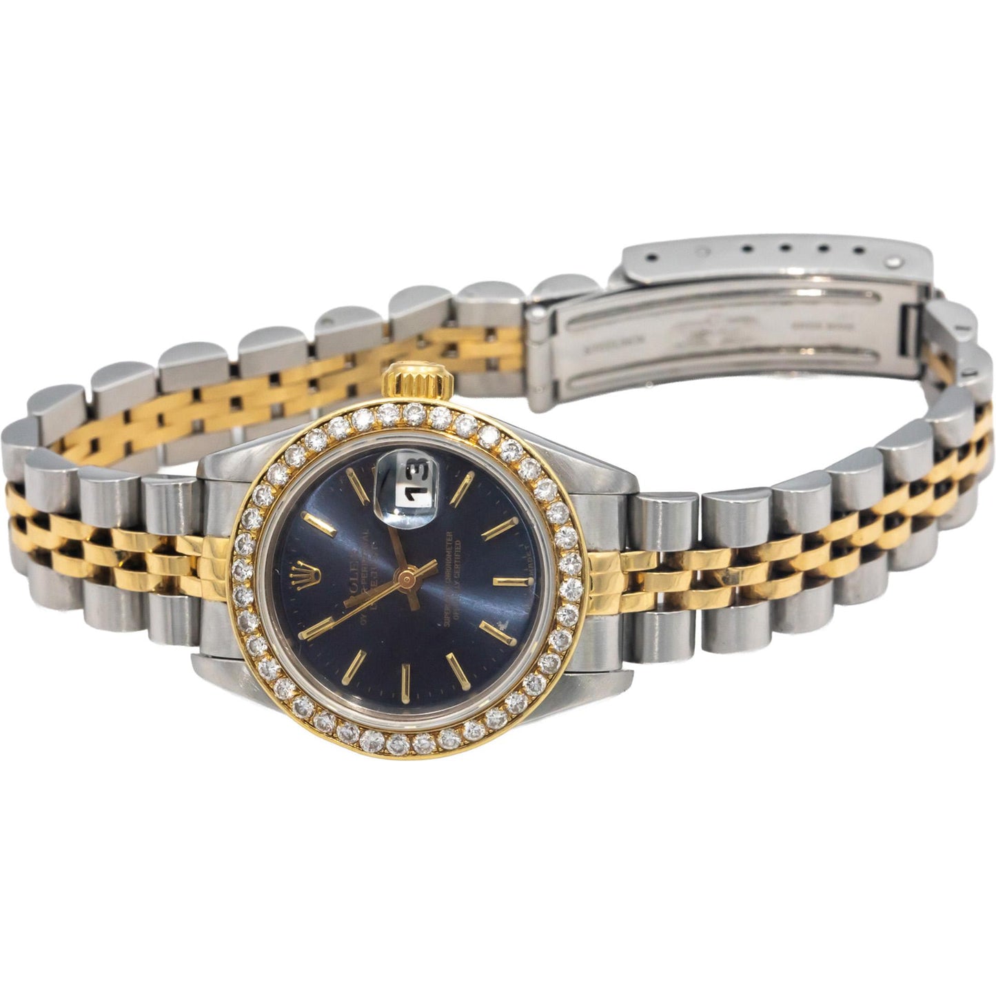 Rolex 79173 18k Gold Stainless Steel Datejust Ladies Watch .75CT Diamond Bezel