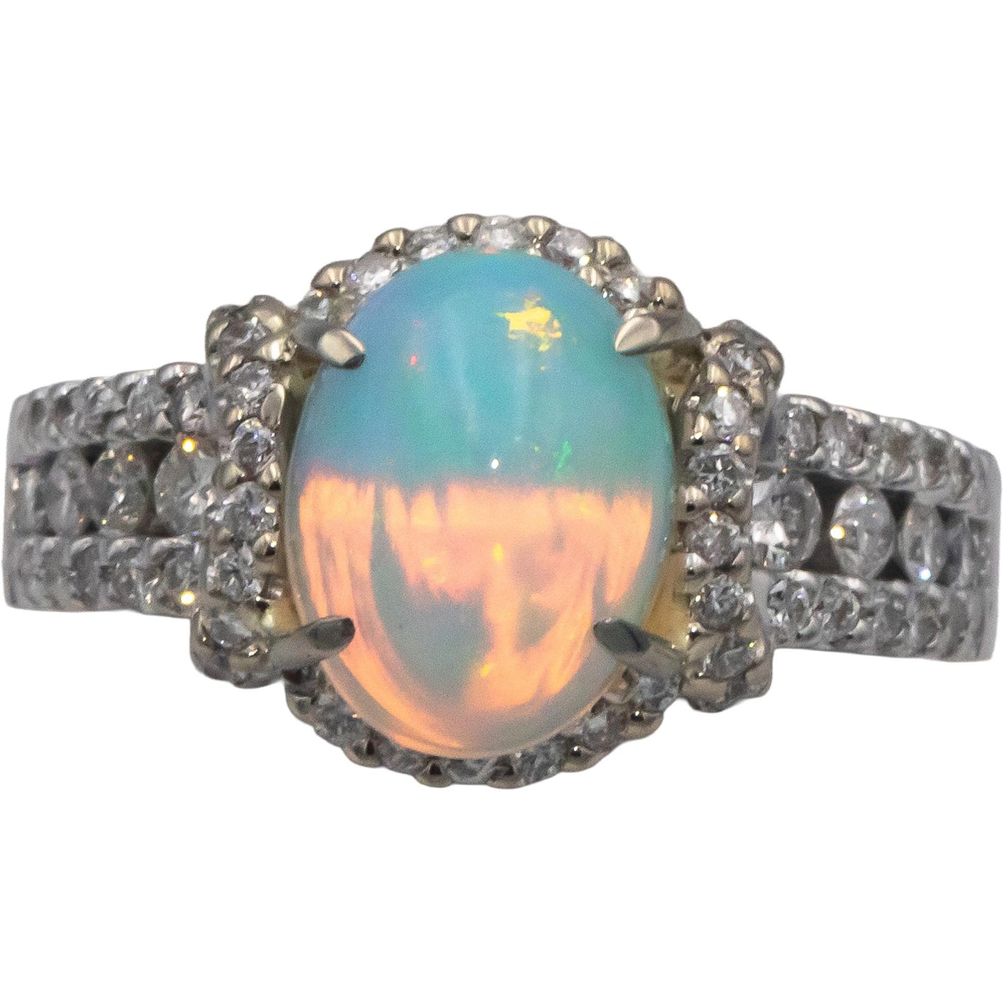 M. CHRISTOFF 14k White Gold 2.93CT Diamond and Opal Ring Size 6.25