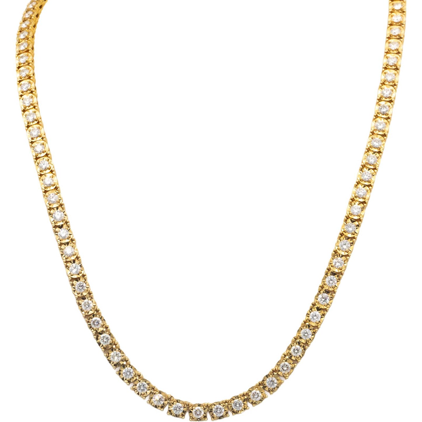 14k Yellow Gold VS Round Cut Diamond Tennis Necklace 20.25" Long 13.02CT