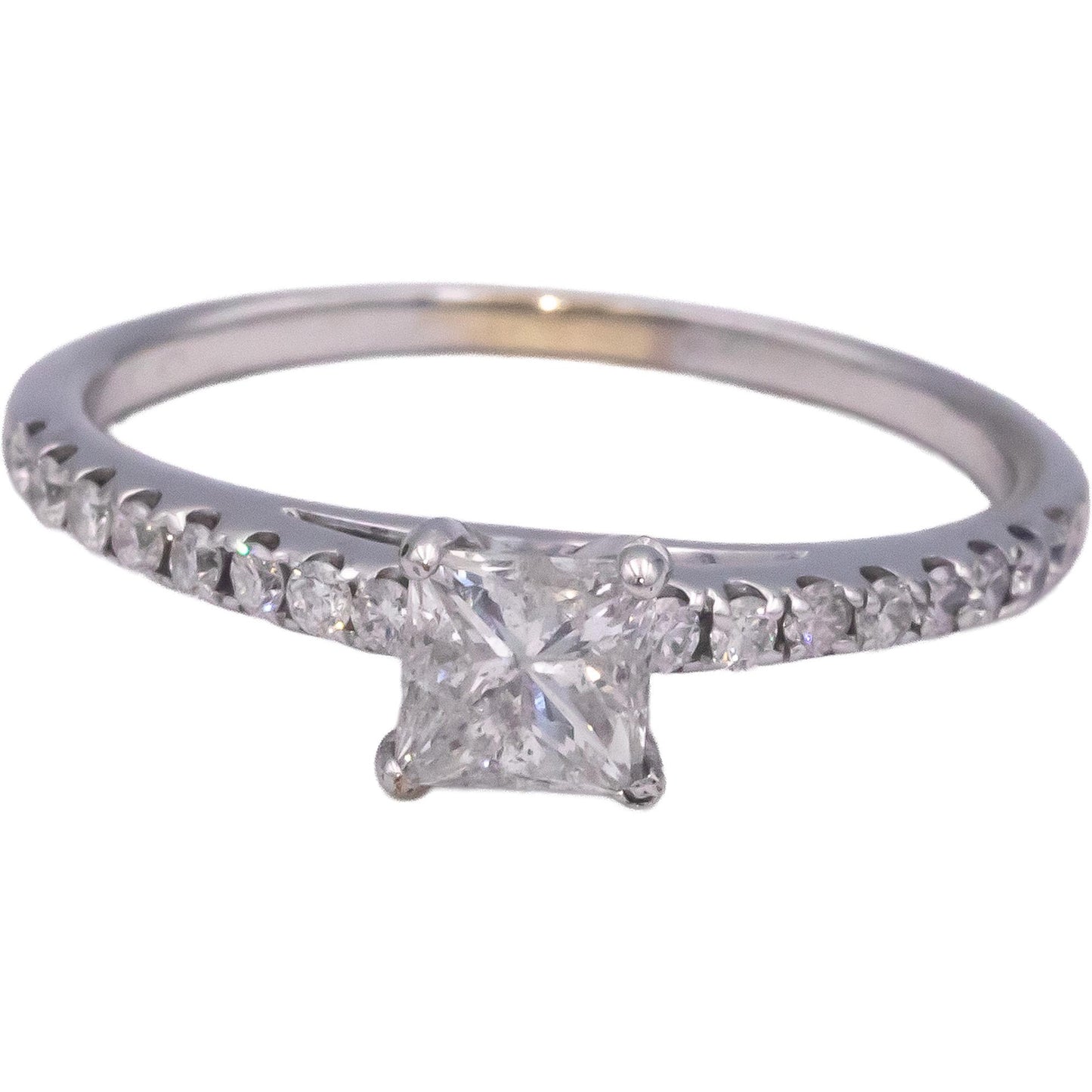 14k White Gold 1.0CT Diamond Engagement Ring w/ 0.82CT Princess Center Size 8.25