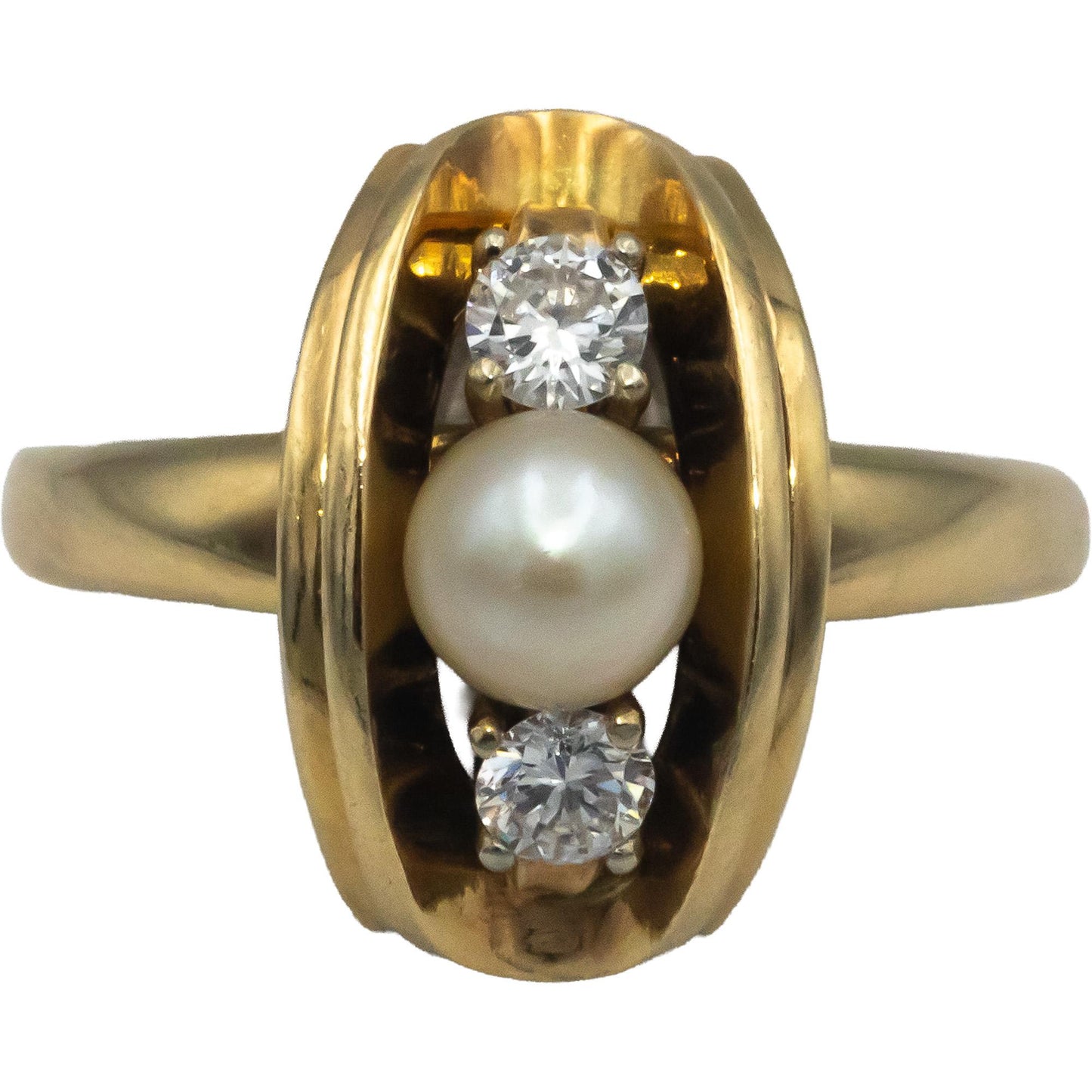 14k Yellow Gold 0.30CT VS Round Cut Diamond and 5.2mm Pearl Ring Size 7.75
