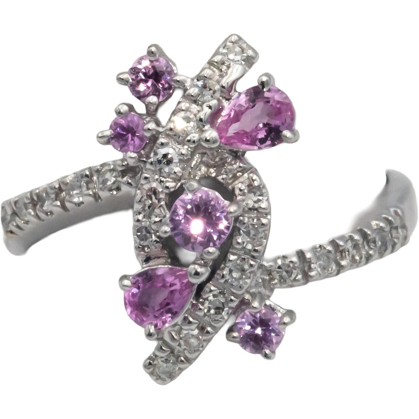 14k White Gold 0.72CT Diamond and Pink Sapphire Cocktail Ring Size 8.5
