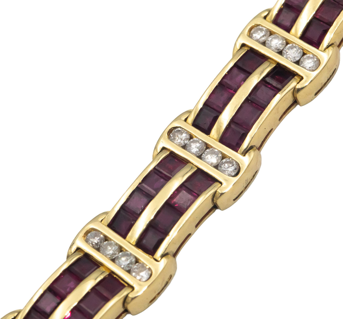 18k Yellow Gold Jewelry Diamond and Ruby Fancy Link Bracelet 2.90CT