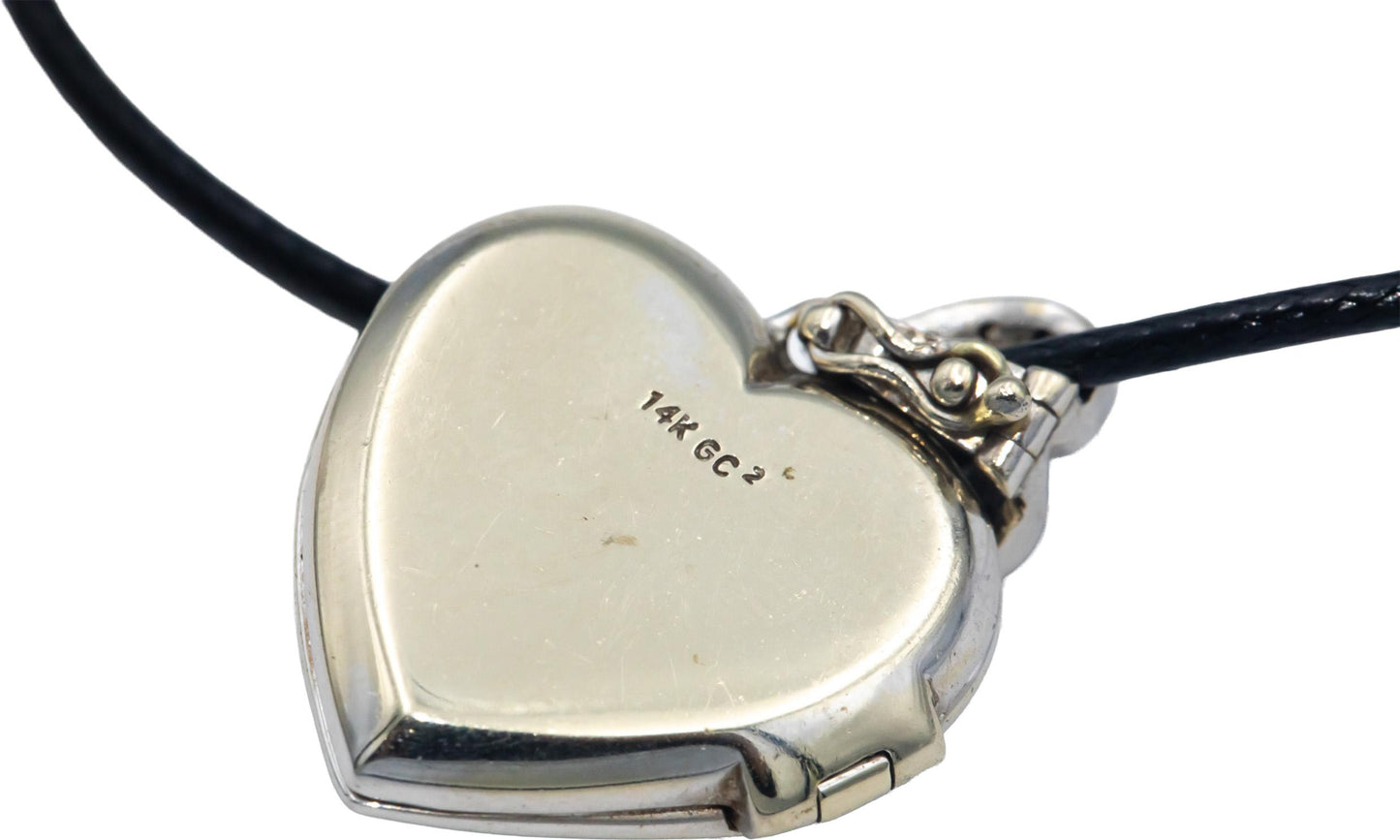14k White Gold 0.50CT Round Cut Diamond Heart Locket Pendant Necklace