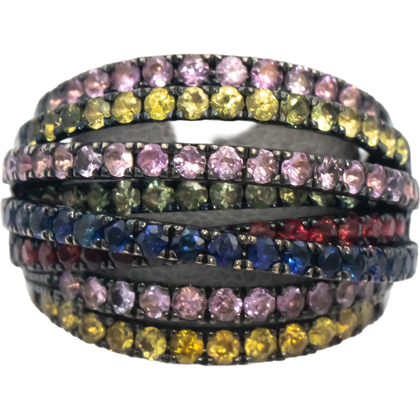 Rainbow Sapphire Round Cut 18k Black Rhodium Multi-Band Ring 3.20CT Size 6.5